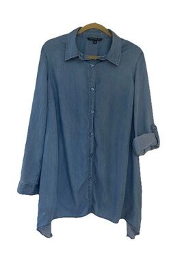 Zac & Rachel Women's Blue Chambray Asymmetrical Button Front Shirt Size 2X